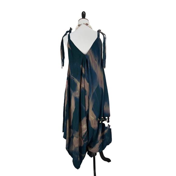 Pōʻalima Romper  Green/Teal/Blue/Gray/Coral V Neck Shoulder TIe Wide Leg Romper - Picture 10 of 15